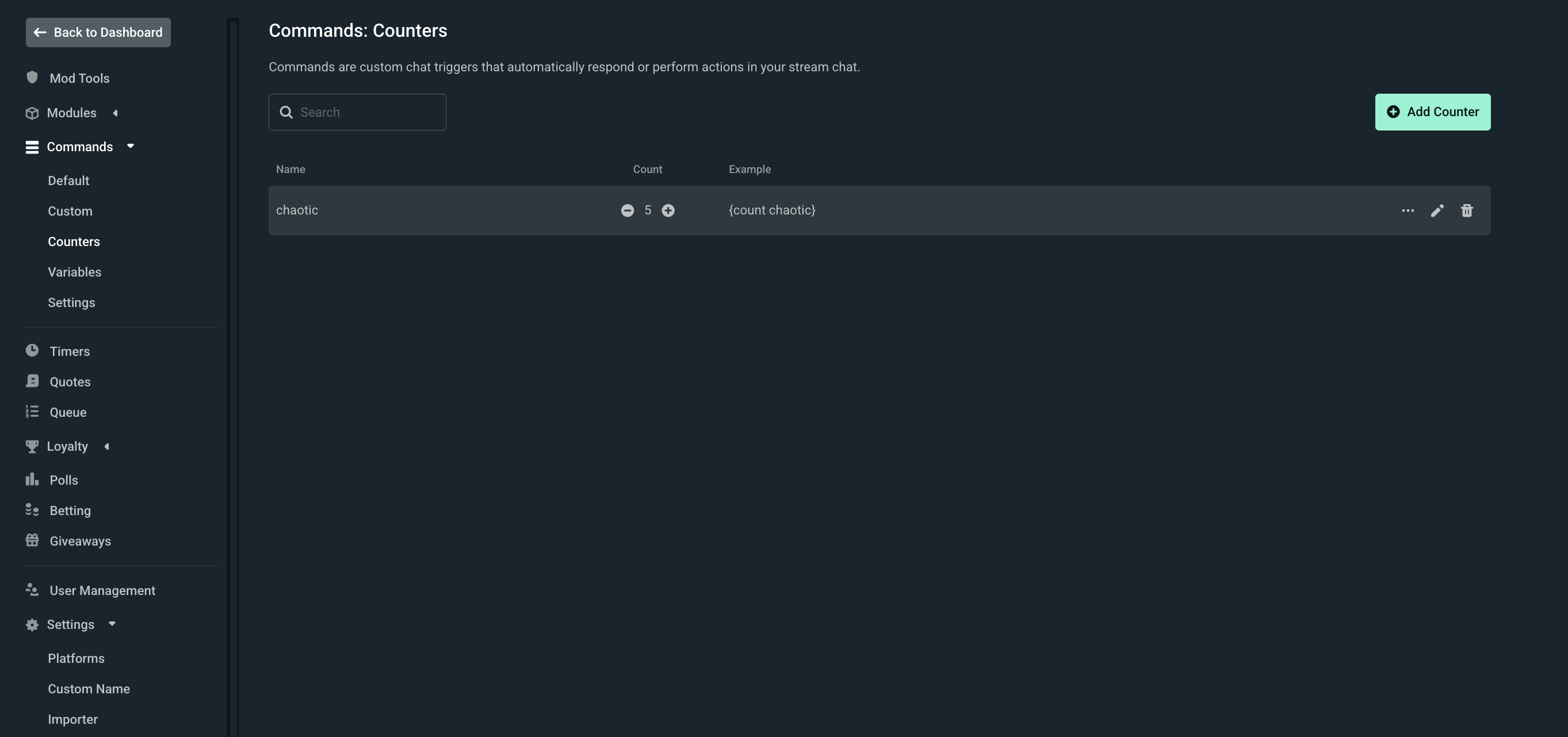 Counters settings for Cloudbot chat moderation